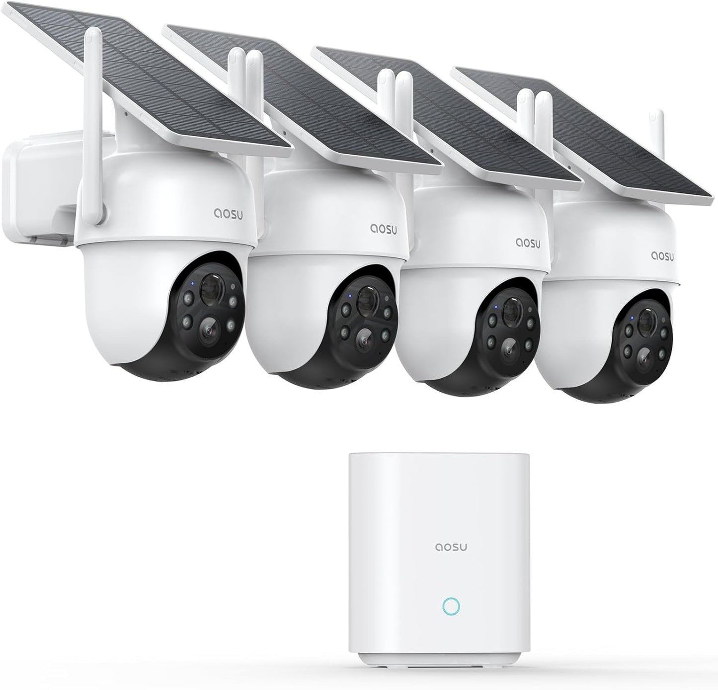 Security Cameras Outdoor Wireless, 4 Cam-Kit, No Subscription Required, Solar-Powered, Home Security Cameras System with 360° Pan & Tilt, Auto Tracking, 2K Color Night Vision, Easy Setup