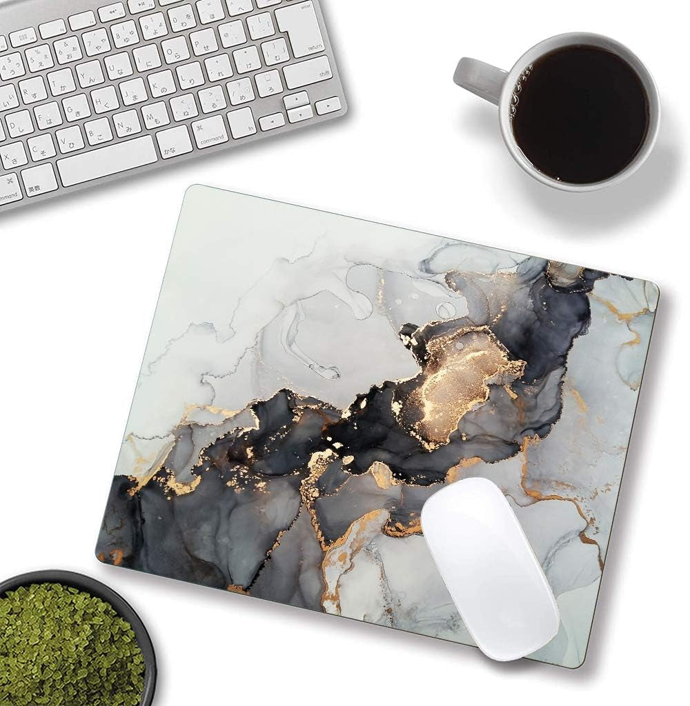 Elegant White Gold Marble Mouse Pad - Custom Non-Slip Rubber Base for Gaming & Office Use, 9.5" x 7.9" x 0.12
