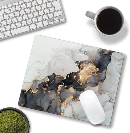 Elegant White Gold Marble Mouse Pad - Custom Non-Slip Rubber Base for Gaming & Office Use, 9.5" x 7.9" x 0.12