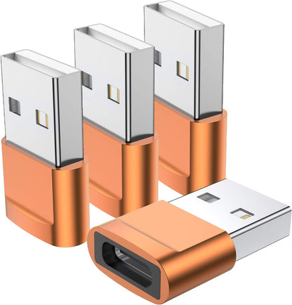 USB C Female to USB Male Adapter (4-Pack) - Versatile Type C to USB A Charger Cable for iPhone 11-15, Samsung Galaxy, iPad, AirPods & Google Pixel