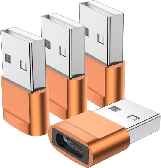USB C Female to USB Male Adapter (4-Pack) - Versatile Type C to USB A Charger Cable for iPhone 11-15, Samsung Galaxy, iPad, AirPods & Google Pixel