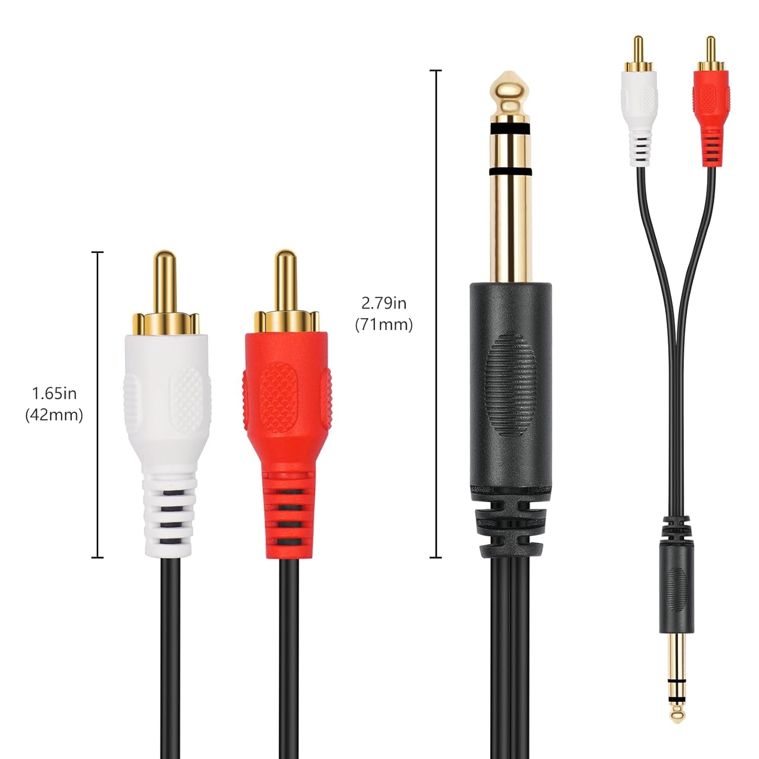 Premium Gold-Plated 6.35mm TRS to Dual RCA Audio Y Splitter Cable - 1.5M Length