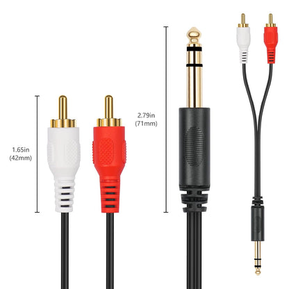 Premium Gold-Plated 6.35mm TRS to Dual RCA Audio Y Splitter Cable - 1.5M Length
