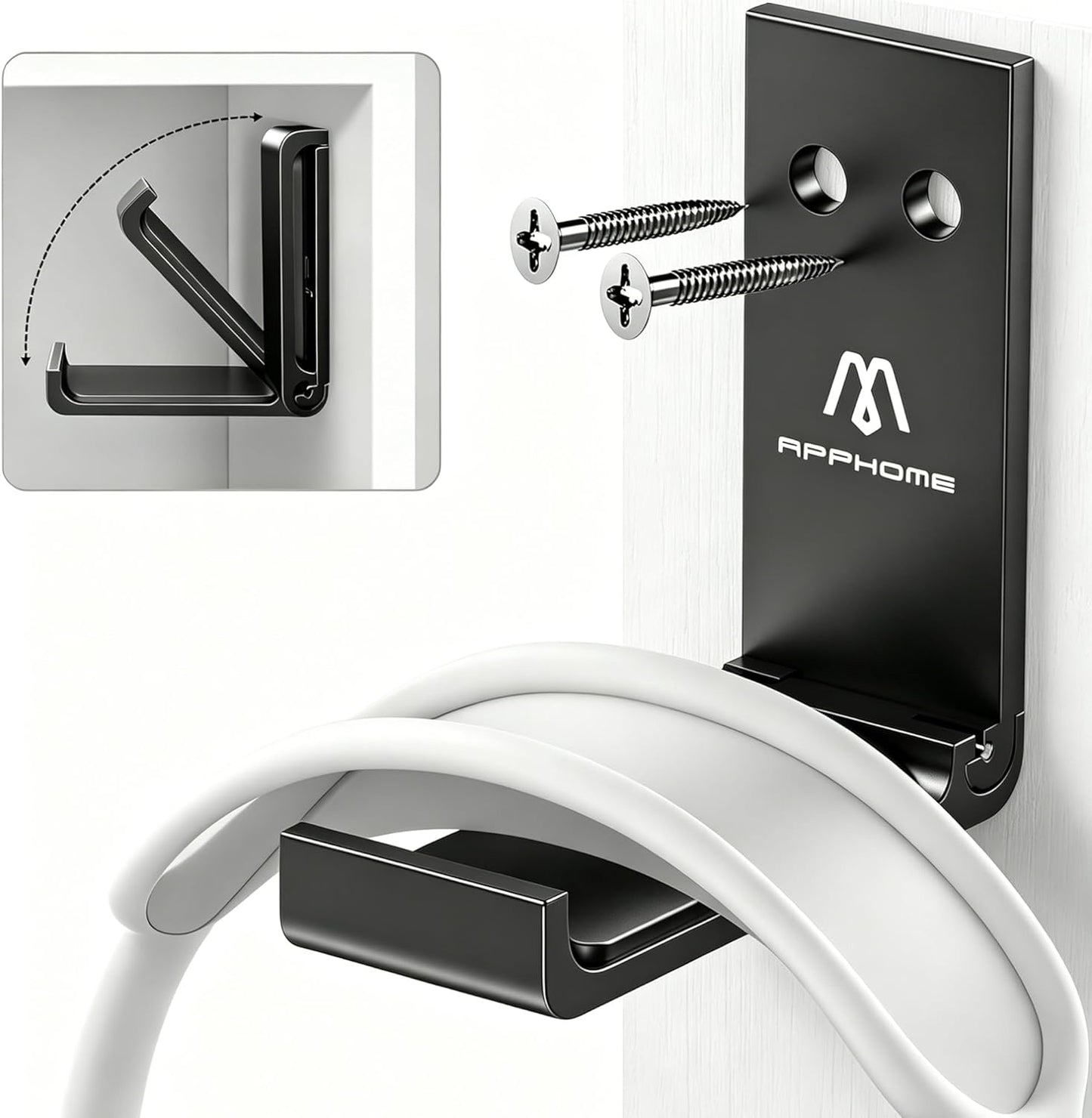 Space-Saving Foldable Headphone Stand & Headset Holder - No-Scratch Silicone Wall Hook for Gaming & Office Use, Strong Adhesive Black Design