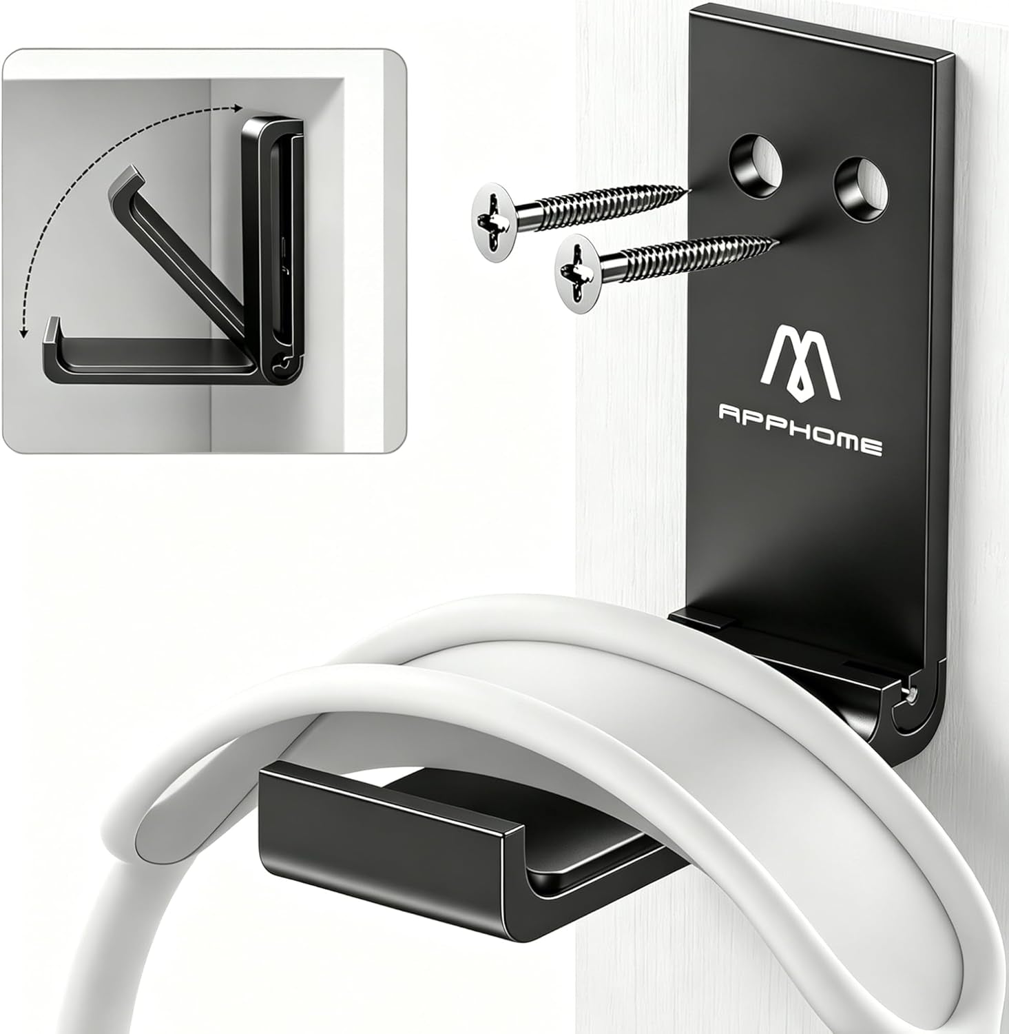 Space-Saving Foldable Headphone Stand & Headset Holder - No-Scratch Silicone Wall Hook for Gaming & Office Use, Strong Adhesive Black Design