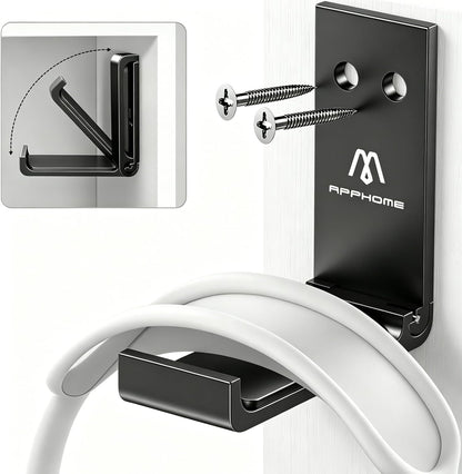 Space-Saving Foldable Headphone Stand & Headset Holder - No-Scratch Silicone Wall Hook for Gaming & Office Use, Strong Adhesive Black Design