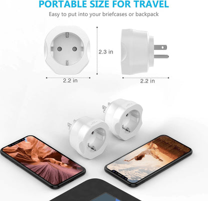 European to US Plug Adapter - Travel Converter for EU Type C & E/F Plugs to USA - Ideal for Spain, France & More!