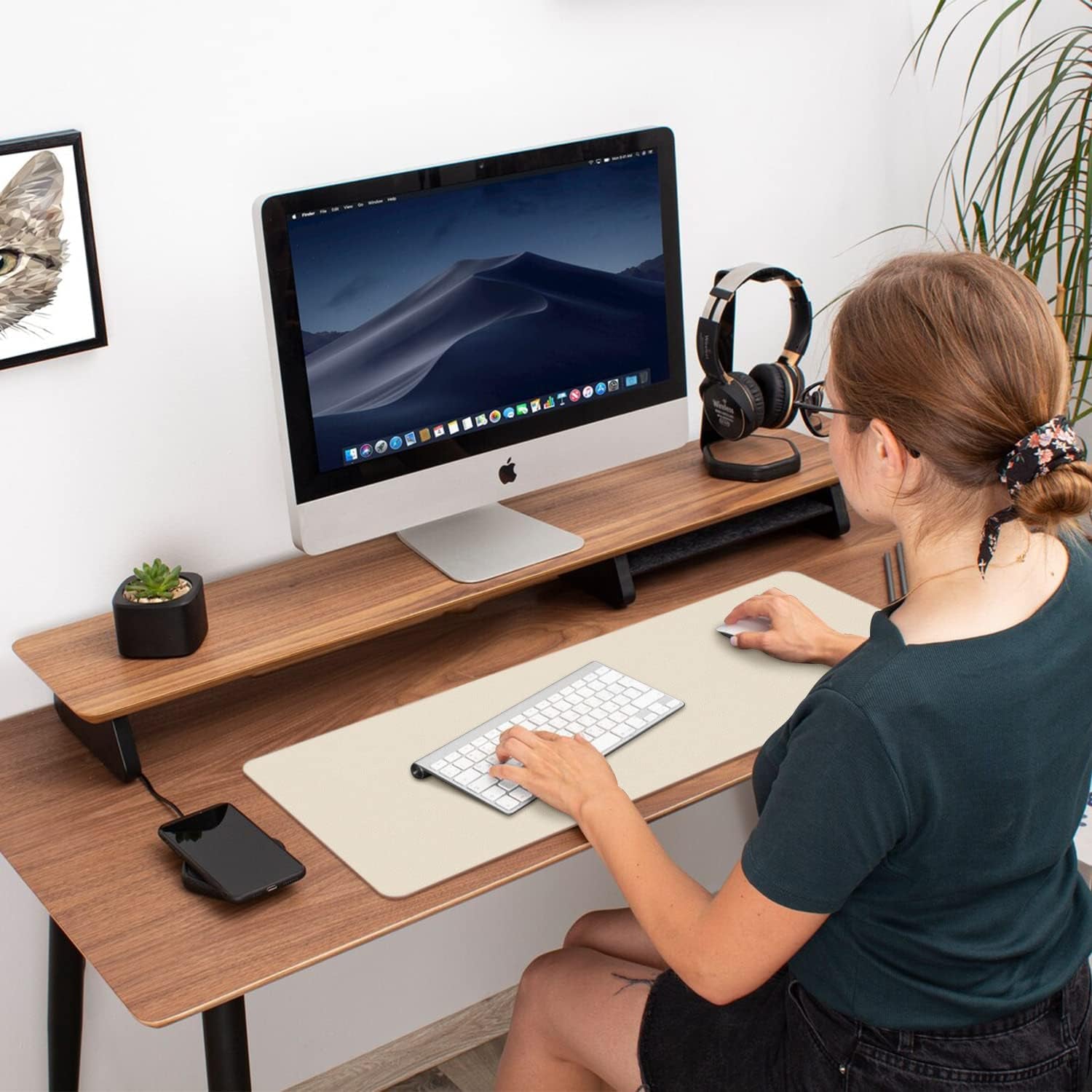 Double-Sided PU Leather Desk Pad - Stylish & Functional Non-Slip Mouse Pad & Desk Mat for Home or Office - Waterproof, Easy to Clean, Durable (31.5" X 15.7", Beige)