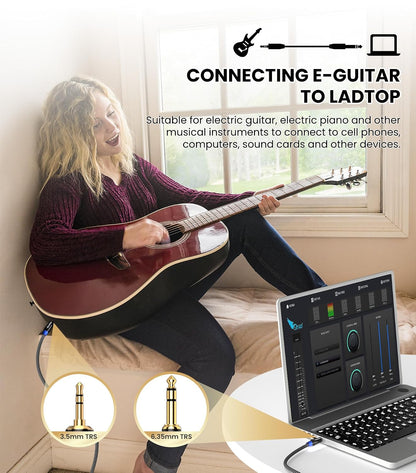 3-Foot Nylon Braided 1/8 to 1/4 Stereo Audio Cable for Guitar, Keyboard, Laptop, Home Theater, Speakers, and Amplifiers