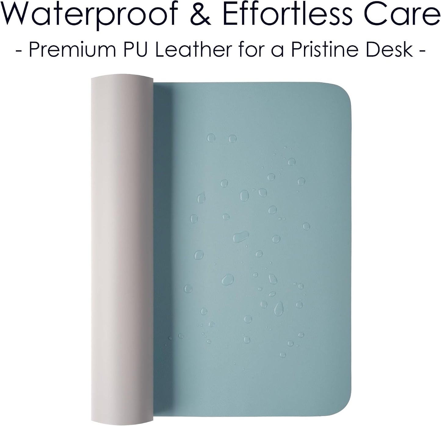 Premium Leather Desk Pad Protector - Stylish Waterproof Mouse Pad & Office Desk Cover (Light Blue/Silver) 23.7"x13.8" - Perfect for Home, Work, and Cubicles