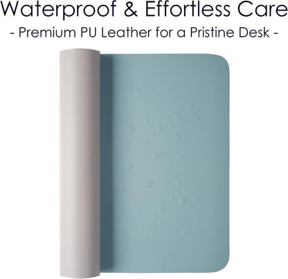 Premium Leather Desk Pad Protector - Stylish Waterproof Mouse Pad & Office Desk Cover (Light Blue/Silver) 23.7"x13.8" - Perfect for Home, Work, and Cubicles
