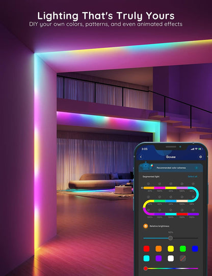 Govee RGBIC LED Strip Lights, 32.8Ft Wifi Color Changing LED Lights, APP Control with Segmented Control Smart Color Picking, Works with Alexa and Google Assistant, Music LED Lights for Bedroom, Party