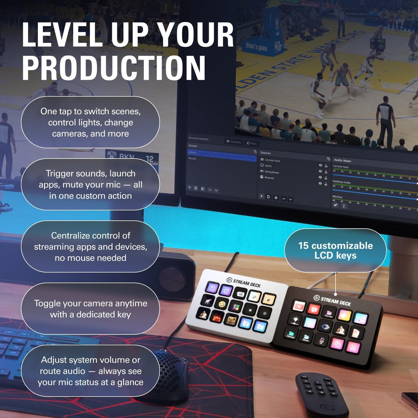 Stream Deck MK.2 - Ultimate Studio Controller with 15 Customizable Macro Keys for OBS, Twitch, YouTube & More - Compatible with Mac & PC