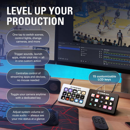 Stream Deck MK.2 - Ultimate Studio Controller with 15 Customizable Macro Keys for OBS, Twitch, YouTube & More - Compatible with Mac & PC