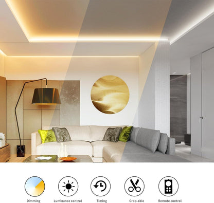 CCT COB LED Strip Lights, Tunable White Dimmable 2700K-6500K, 24V LED Tape Light Kit 16.4Ft/5M,8Mm Wide,High Density Cri90+With Ul-Listed Adapter,For Bedroom,Kitchen,Diy Lighting