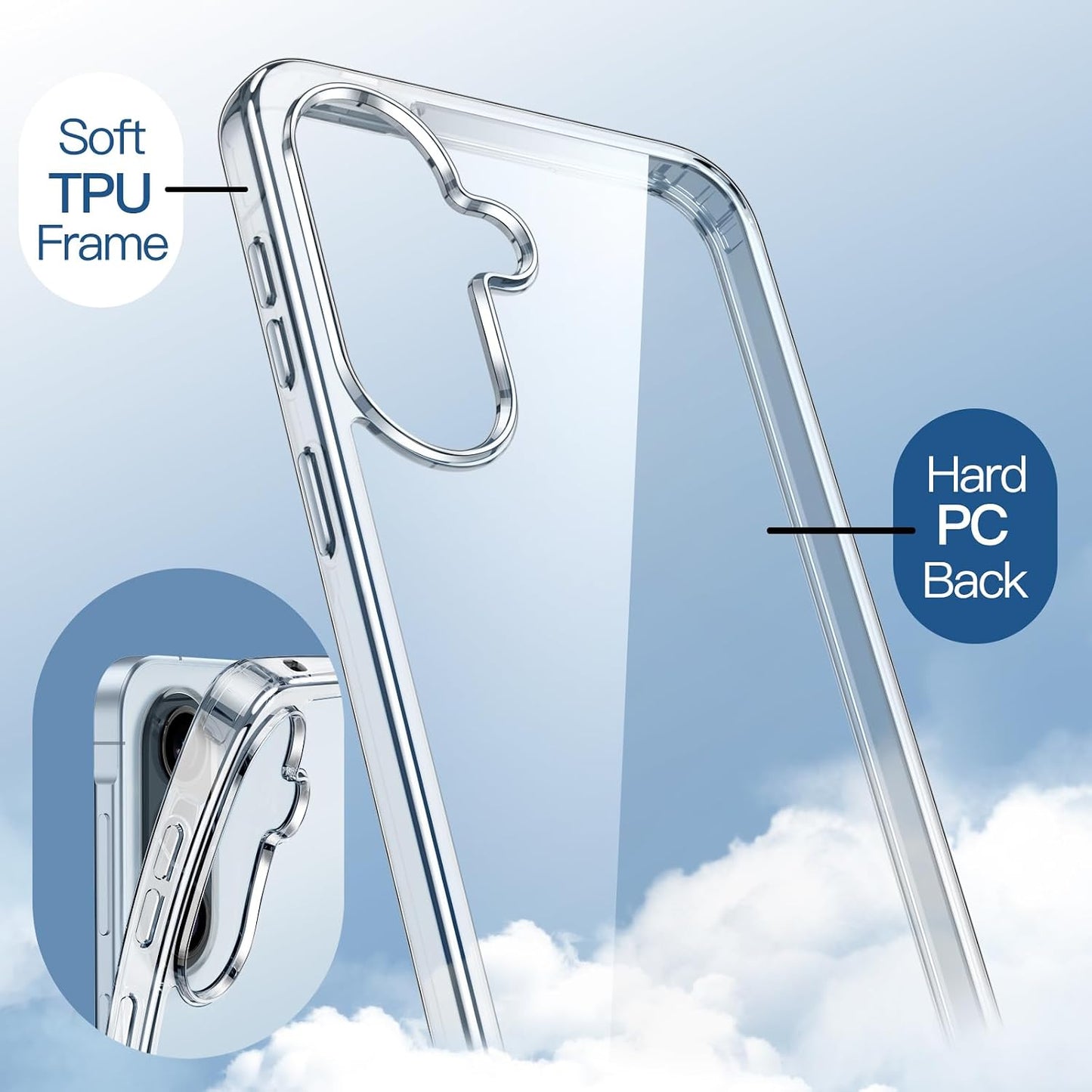Case for Samsung Galaxy A57 5G, Non-Yellowing Shockproof Bumper Protective Phone Cover, Anti-Scratch Hard PC Back (Clear)