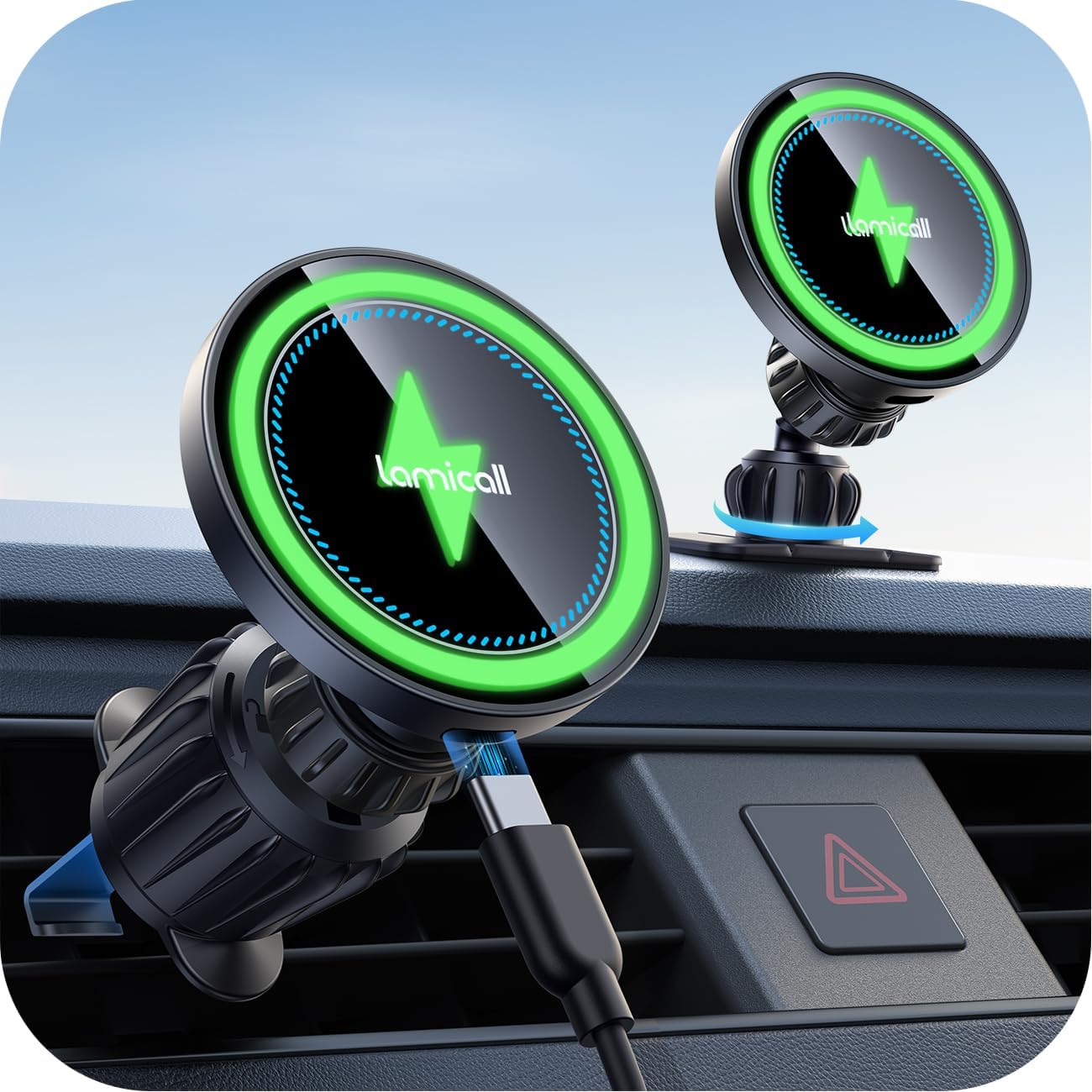 15W for Magsafe Car Mount Charger Vent Dashboard 360° for Iphone | 20X Strong Magnets Wireless Car Phone Holder Charger Phone Holder Accessories for Women Men for Iphone 17 16 15 Pro Max Black