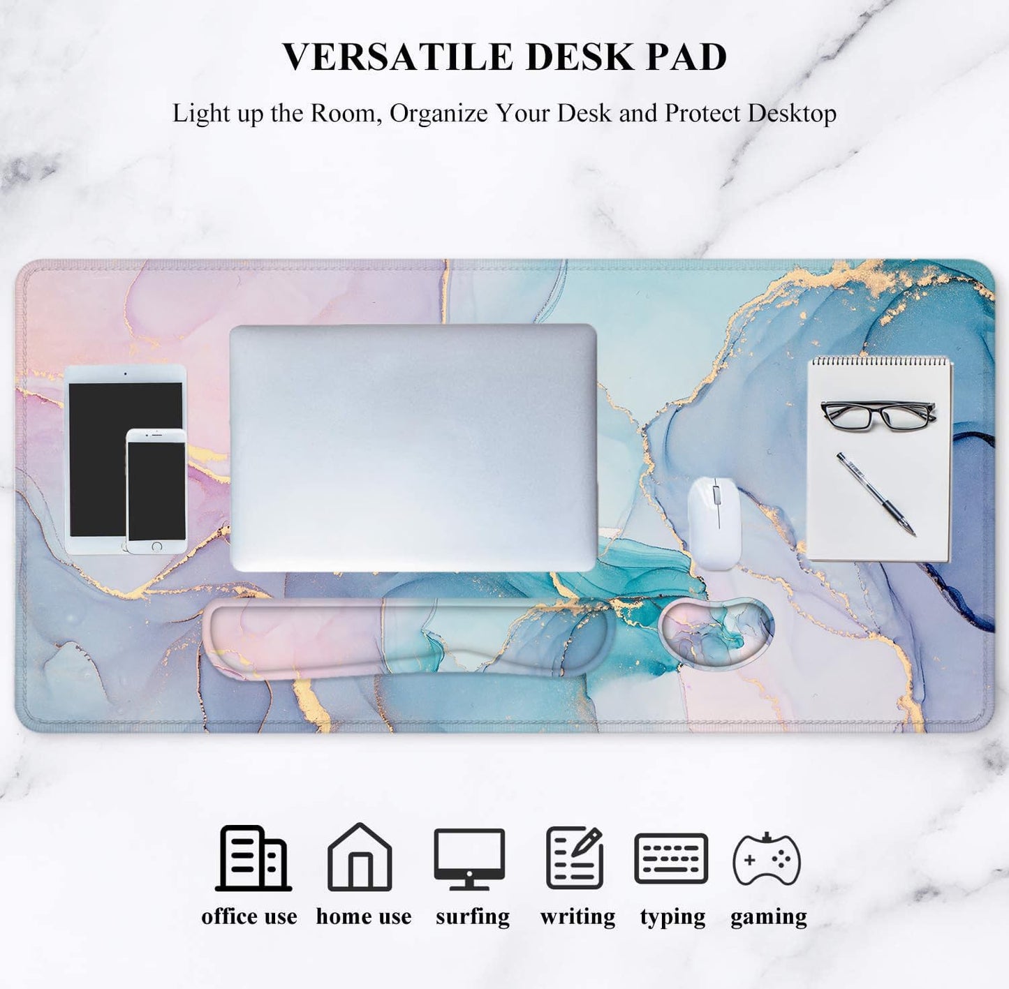 4-in-1 Extended Desk Mat with Wrist Rest - Large Mouse Pad & Keyboard Mat for Gaming and Office Use