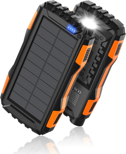 Solar Charger Power Bank 42800Mah, Portable Charger, Solar Power Bank,External Battery Pack 5V3.1A Qc 3.0 Fast Charger Built-In Super Bright Flashlight (Orange)