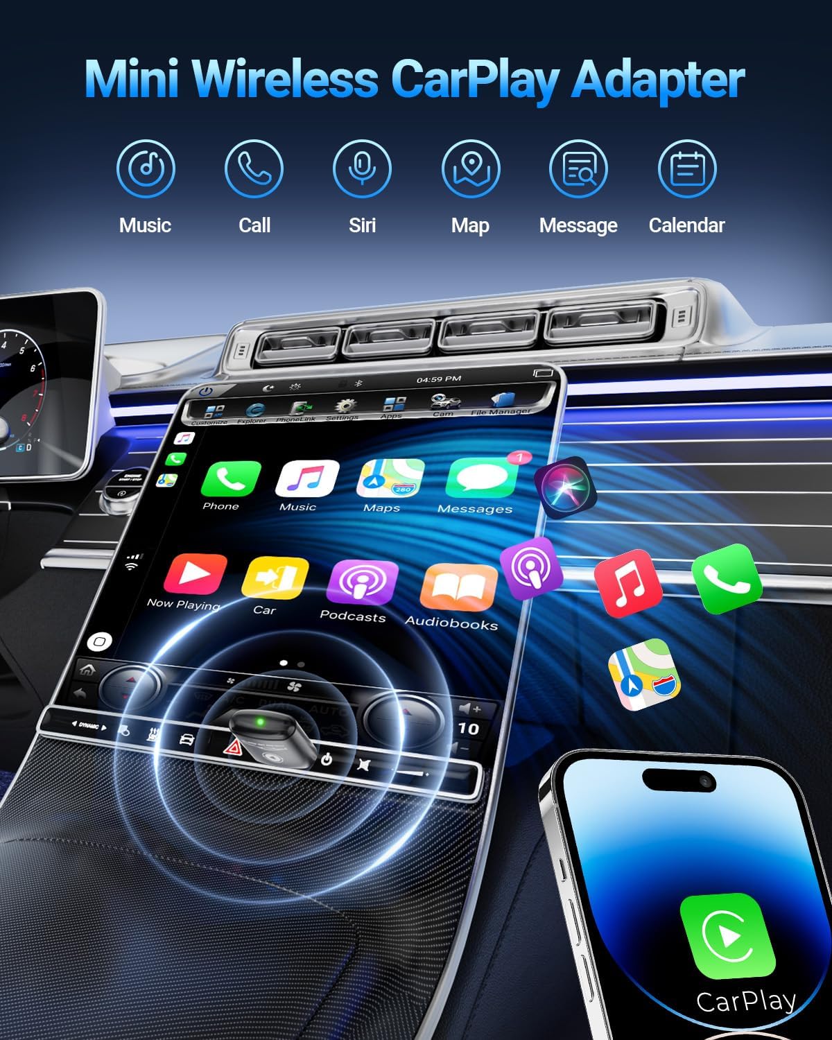 Wireless Carplay Adapter for Apple Iphone（2026 Upgraded） Mini Design, Converts Factory Wired to Wireless Adapter for Carplay, Plug and Play, Auto Connect Fast and Stable(Dark Gray)