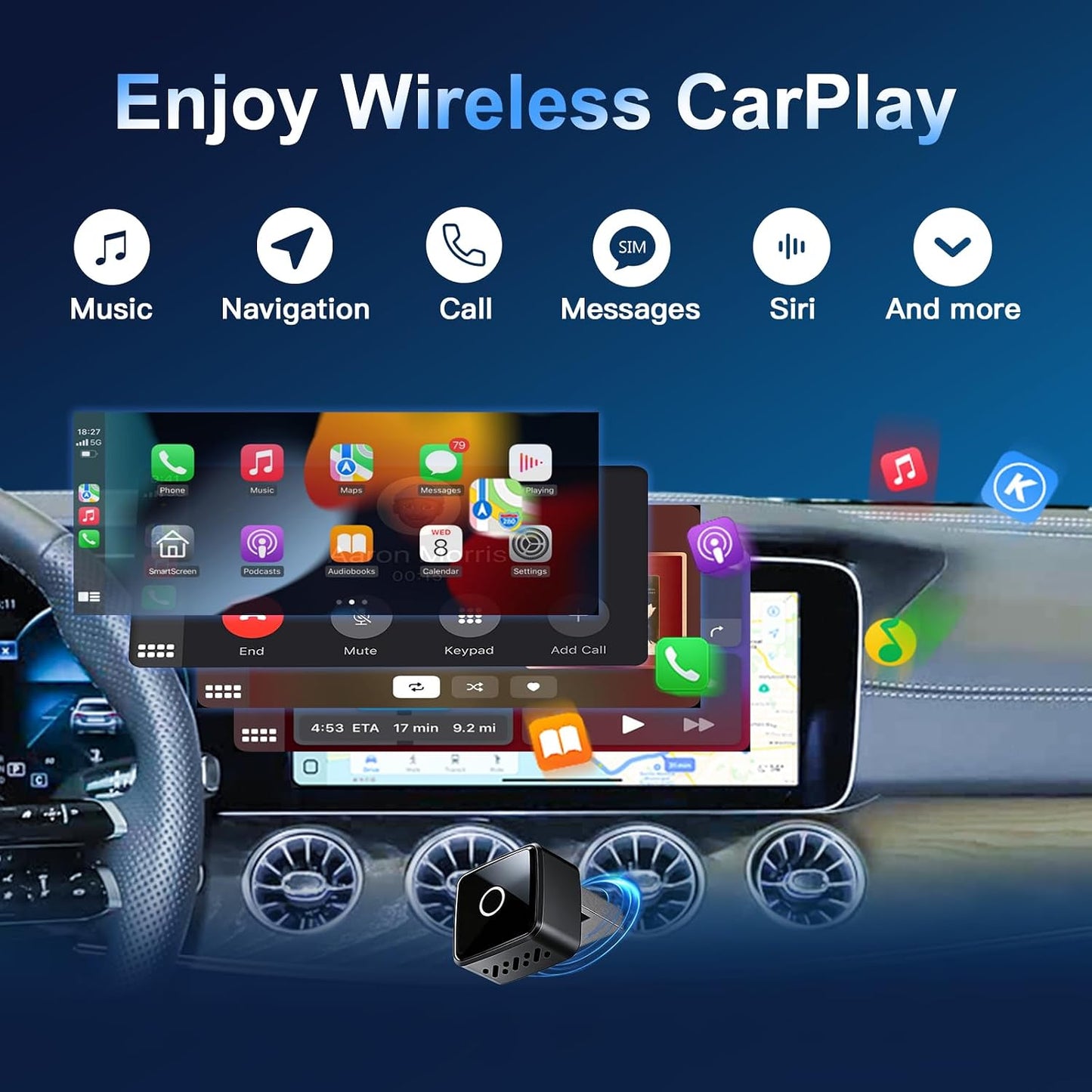 Wireless Carplay/Android Auto Mini Adapter 2-In-1 Plug&Play Dongle for OEM Wired Carplayandroid Auto Cars after 2016 Fast Auto-Reconnect Keep Factory Controls Support Ios 10+ / Android 11+