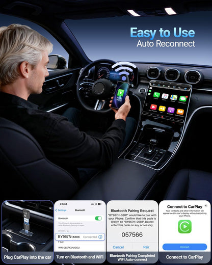 Wireless Carplay Adapter for Apple Iphone（2026 Upgraded） Mini Design, Converts Factory Wired to Wireless Adapter for Carplay, Plug and Play, Auto Connect Fast and Stable(Dark Gray)