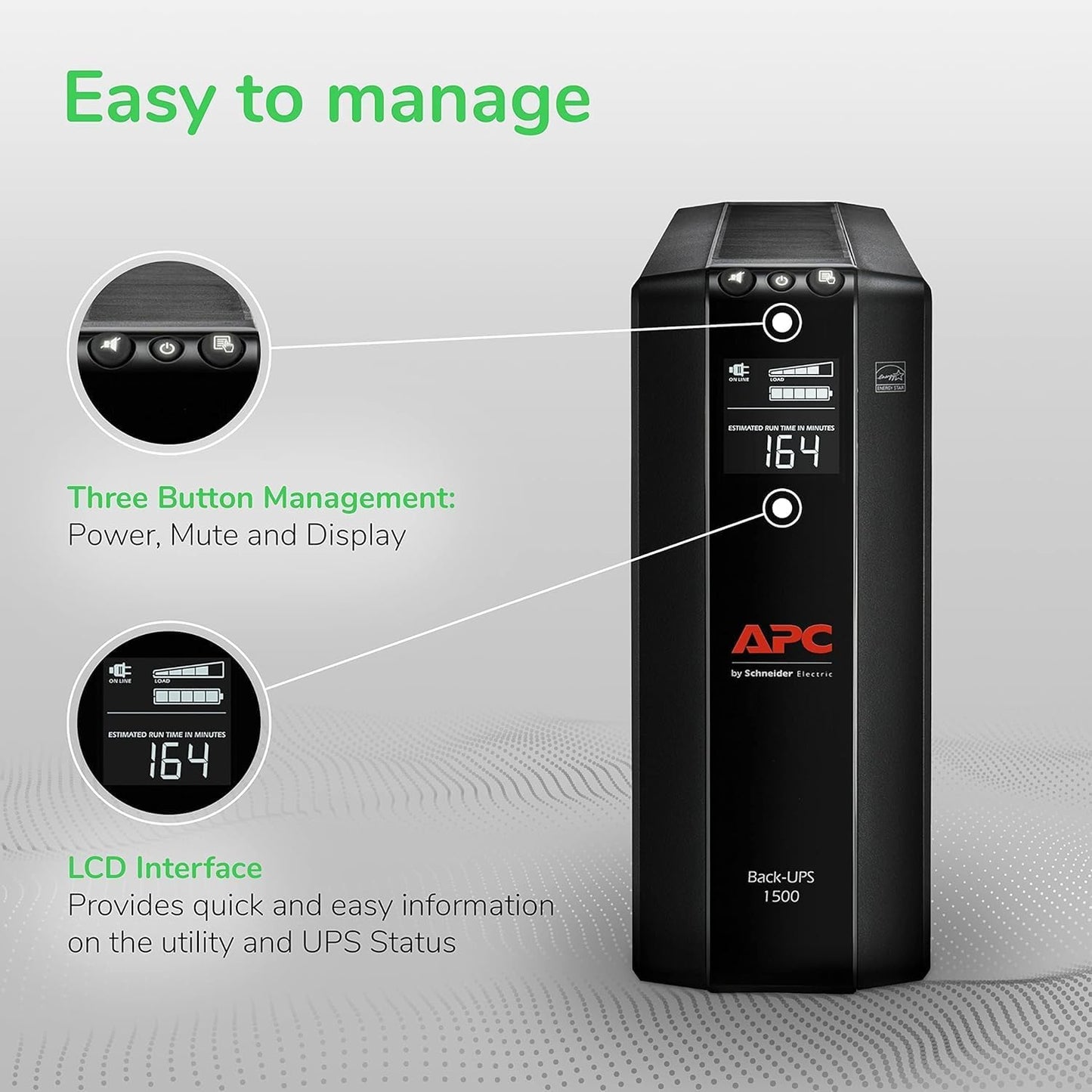 UPS 1500VA/900W Pro UPS Battery Backup for Office Electronics, BX1500M | 1500VA Back-Ups Pro for Home Offices — 10 Outlets, LCD, AVR, Surge Protection, 68-Min Runtime (@100W) for Pcs & Workstations