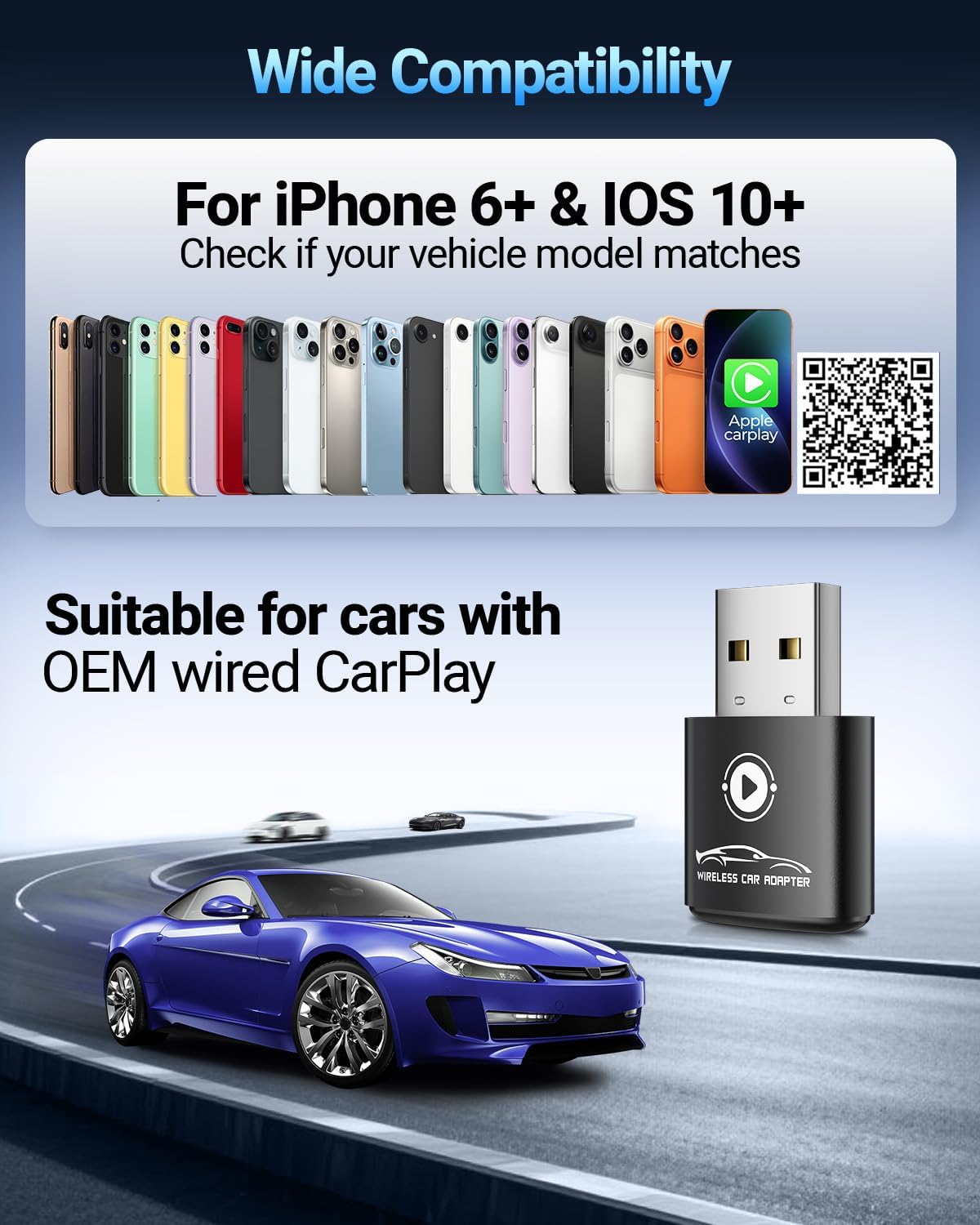 Wireless Carplay Adapter for Apple Iphone（2026 Upgraded） Mini Design, Converts Factory Wired to Wireless Adapter for Carplay, Plug and Play, Auto Connect Fast and Stable(Dark Gray)
