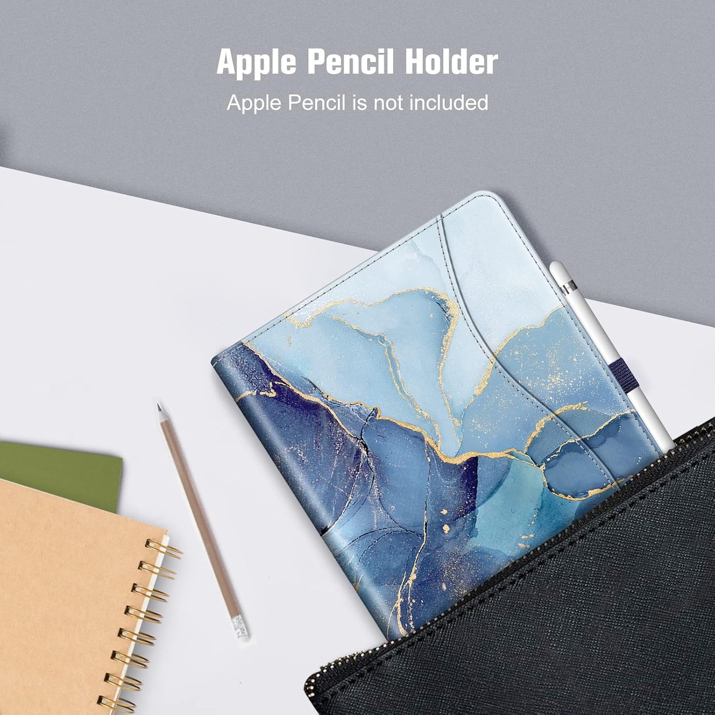 Stylish Ocean Marble iPad Case for 9th/8th/7th Gen - Multi-Angle Stand, Card Slots, and Auto Sleep/Wake Feature