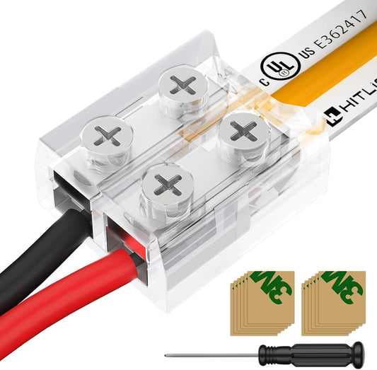 12 Pack LED Connector 2 Pin 8Mm Solderless LED Tape Lights Connector Transparent LED Strip Lights Connectors with Screwdriver Strip to Wire for 12V 24V Single Color LED Light Strips