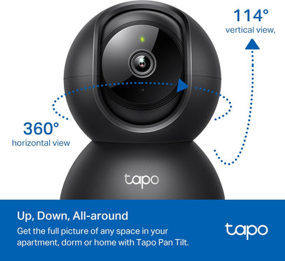 Tapo 1080P Pan/Tilt Security Camera for Baby Monitor, Pet Camera, C201 | Motion Detection, 2-Way Audio, Night Vision, Cloud & SD Card Storage, Works with Alexa & Google Home, Black