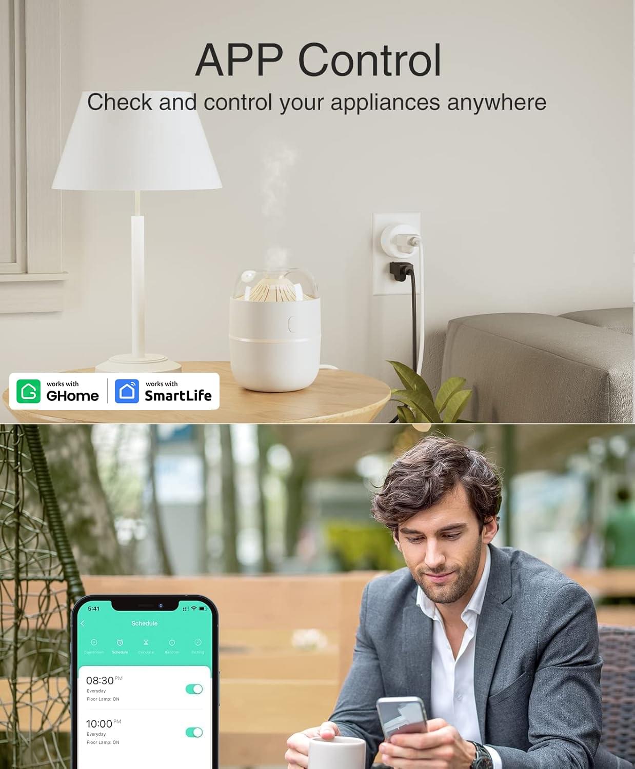 Plug Mini, Wifi Smart Outlet Plug Works with Alexa and Google Home, Timer Outlet with APP Control, 2.4Ghz Network Only, No Hub Required, ETL FCC Listed (4 Pack), White