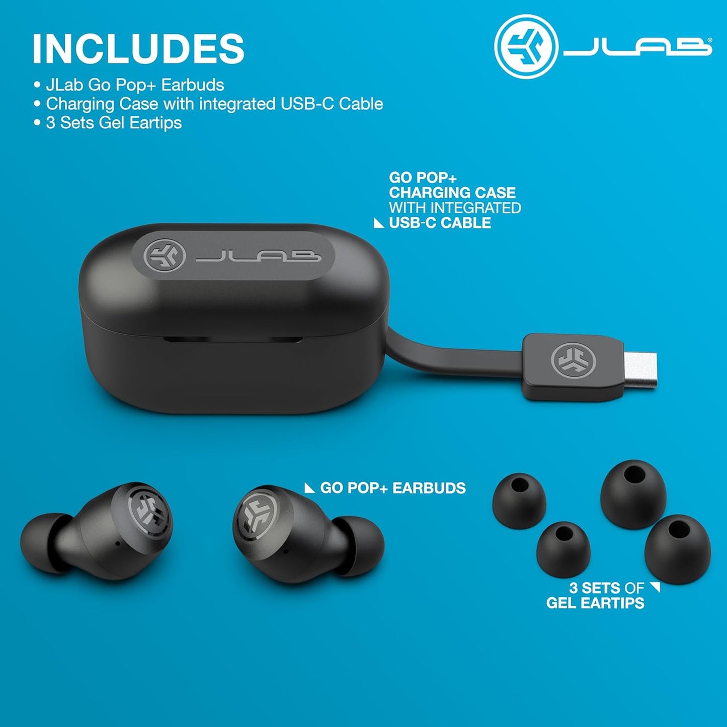 Go Air Pop+ True Wireless Earbuds, in Ear Headphones, Bluetooth Earphones, 35H Playtime Ear Buds, Bluetooth Earbuds with Microphone, USB-C Charging Case, Dual Connect, EQ3 Sound, Black