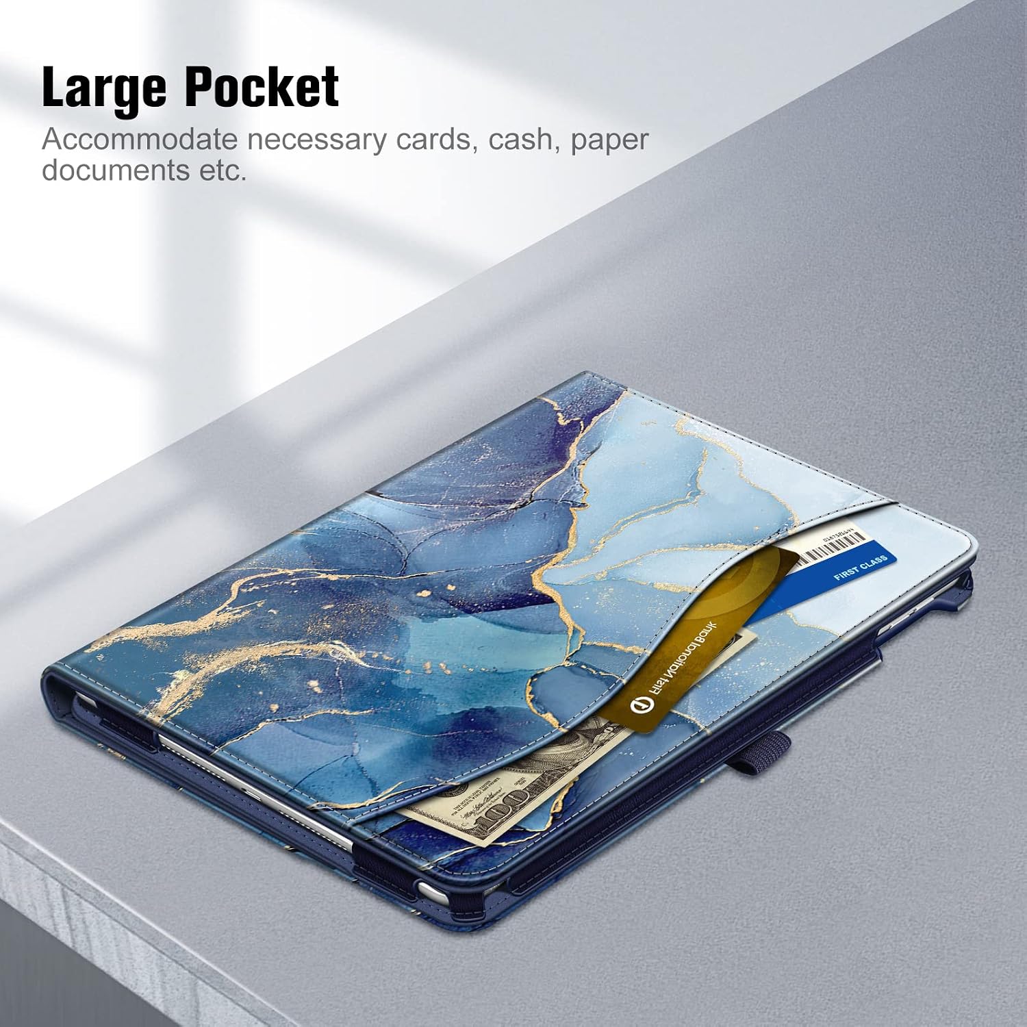 Stylish Ocean Marble iPad Case for 9th/8th/7th Gen - Multi-Angle Stand, Card Slots, and Auto Sleep/Wake Feature