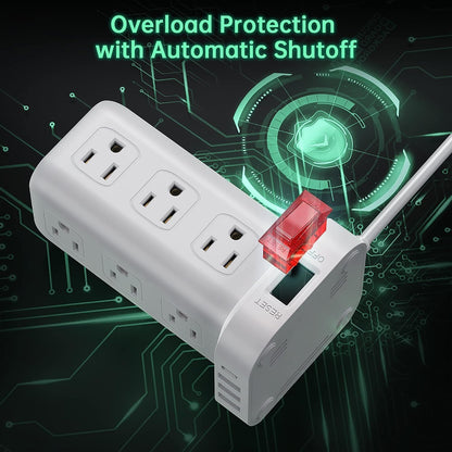 Tower Surge Protector Power Strip with 12 Outlets 4 USB (1 USB C), 6.5Feet Extension Cord with Multiple Outlets, Charging Station, Power Strip Tower, Office Desk Supplies