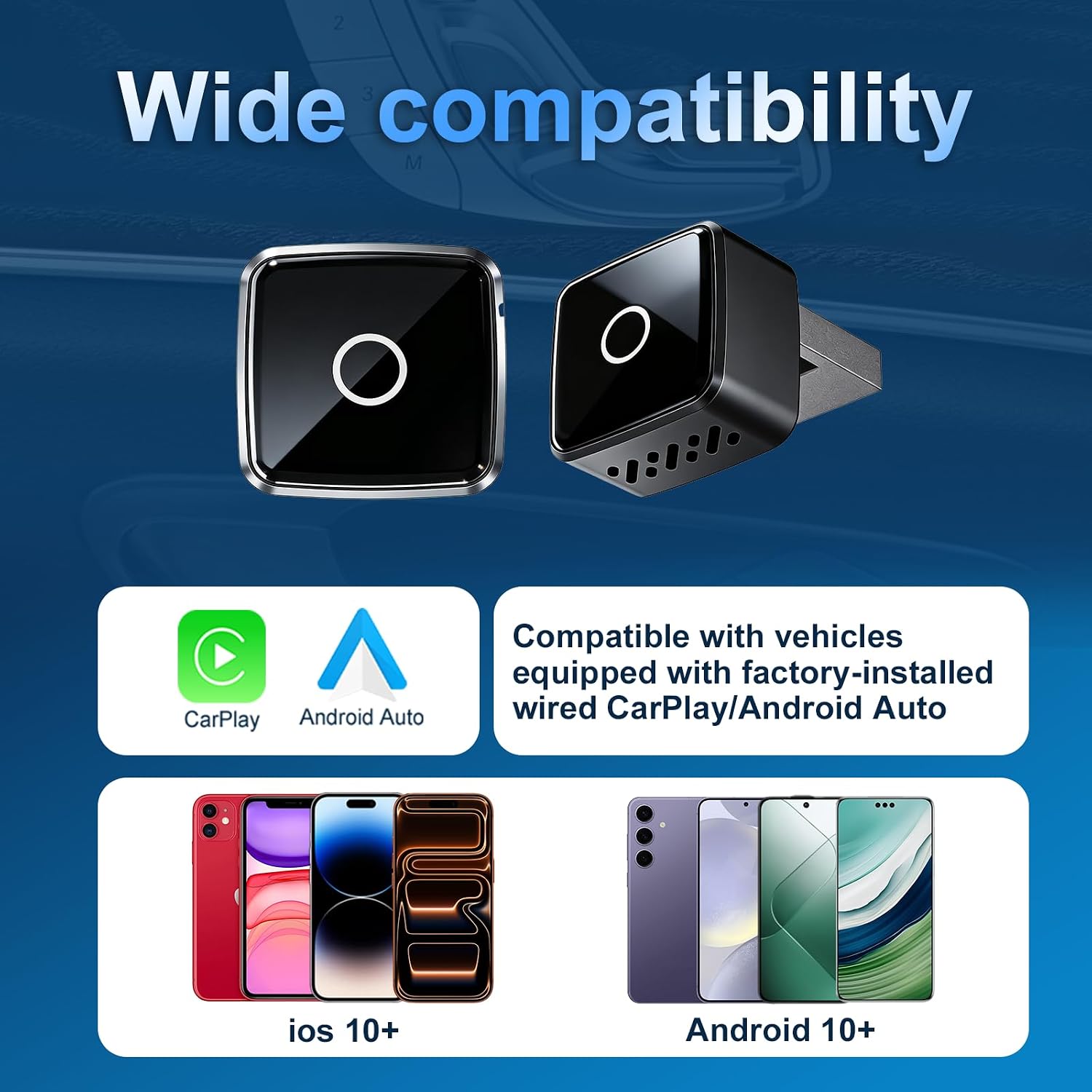 Wireless Carplay/Android Auto Mini Adapter 2-In-1 Plug&Play Dongle for OEM Wired Carplayandroid Auto Cars after 2016 Fast Auto-Reconnect Keep Factory Controls Support Ios 10+ / Android 11+