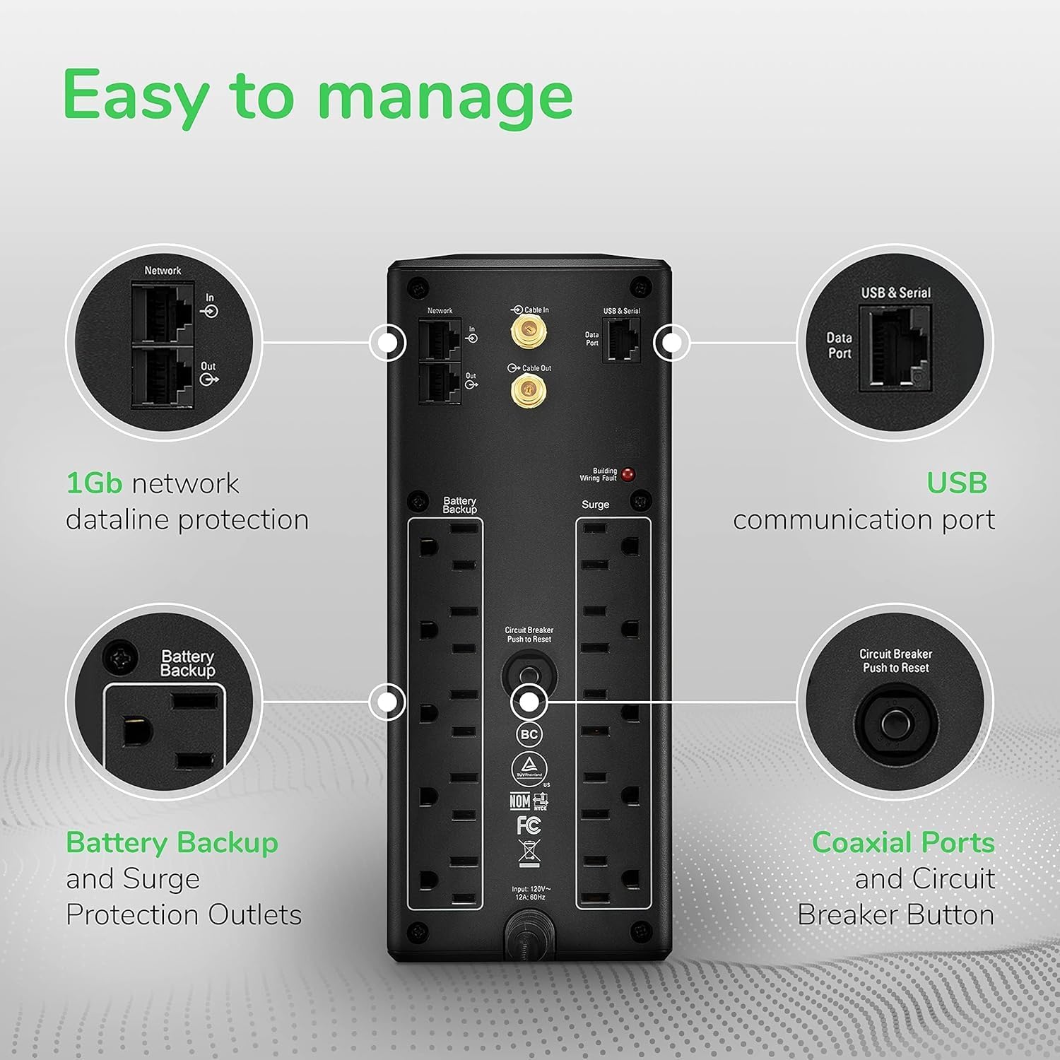 UPS 1500VA/900W Pro UPS Battery Backup for Office Electronics, BX1500M | 1500VA Back-Ups Pro for Home Offices — 10 Outlets, LCD, AVR, Surge Protection, 68-Min Runtime (@100W) for Pcs & Workstations