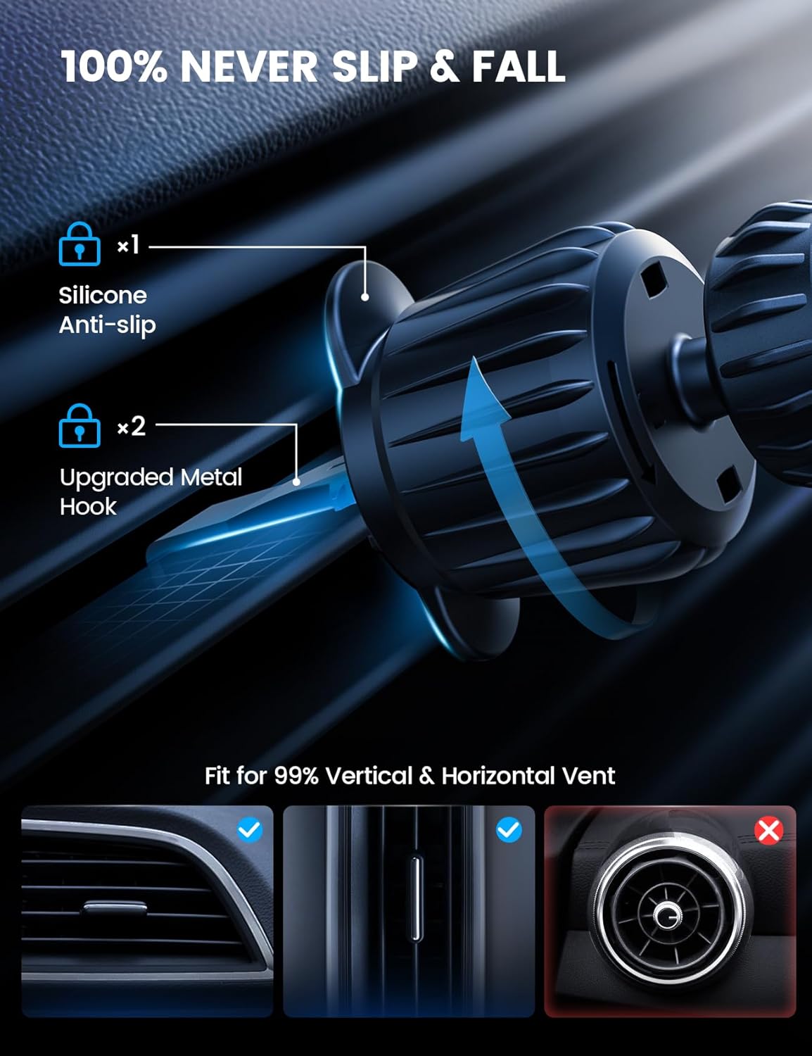 15W for Magsafe Car Mount Charger Vent Dashboard 360° for Iphone | 20X Strong Magnets Wireless Car Phone Holder Charger Phone Holder Accessories for Women Men for Iphone 17 16 15 Pro Max Black