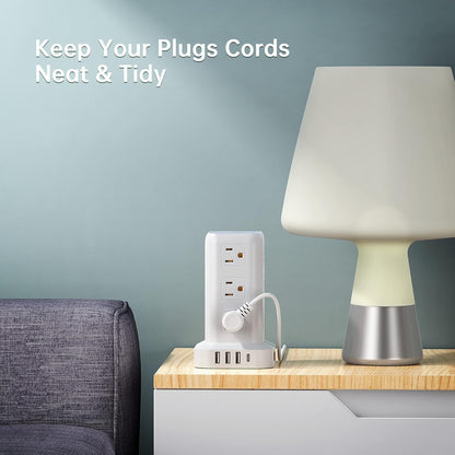Tower Surge Protector Power Strip with 12 Outlets 4 USB (1 USB C), 6.5Feet Extension Cord with Multiple Outlets, Charging Station, Power Strip Tower, Office Desk Supplies