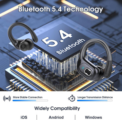 Wireless Earbuds 75H Bluetooth 5.4 Sport Headphones with Earhooks, Black | IPX7 Waterproof In-Ear Buds Feature ENC Noise Cancelling Mic & Deep Bass. Stereo Sound Device for Gym Running Workout