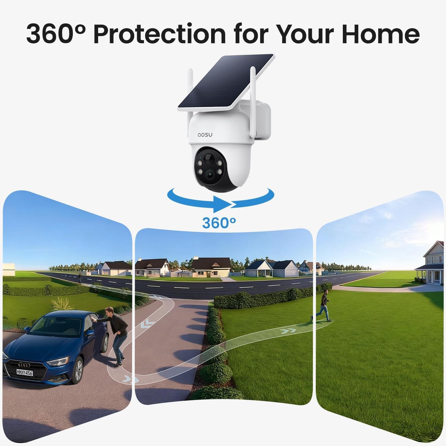 Security Cameras Outdoor Wireless, 4 Cam-Kit, No Subscription Required, Solar-Powered, Home Security Cameras System with 360° Pan & Tilt, Auto Tracking, 2K Color Night Vision, Easy Setup