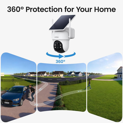 Security Cameras Outdoor Wireless, 4 Cam-Kit, No Subscription Required, Solar-Powered, Home Security Cameras System with 360° Pan & Tilt, Auto Tracking, 2K Color Night Vision, Easy Setup