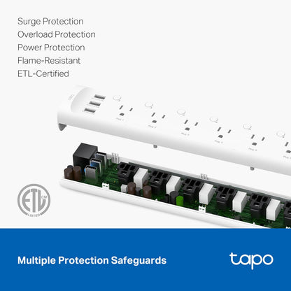 Tapo Smart Wi-Fi Power Strip - Matter Compatible, Energy Monitoring, Surge Protection, 6 Individually Controlled Outlets & 3 USB Ports, Works with Alexa, Google Assistant, Siri & Bixby - Tapo P316M