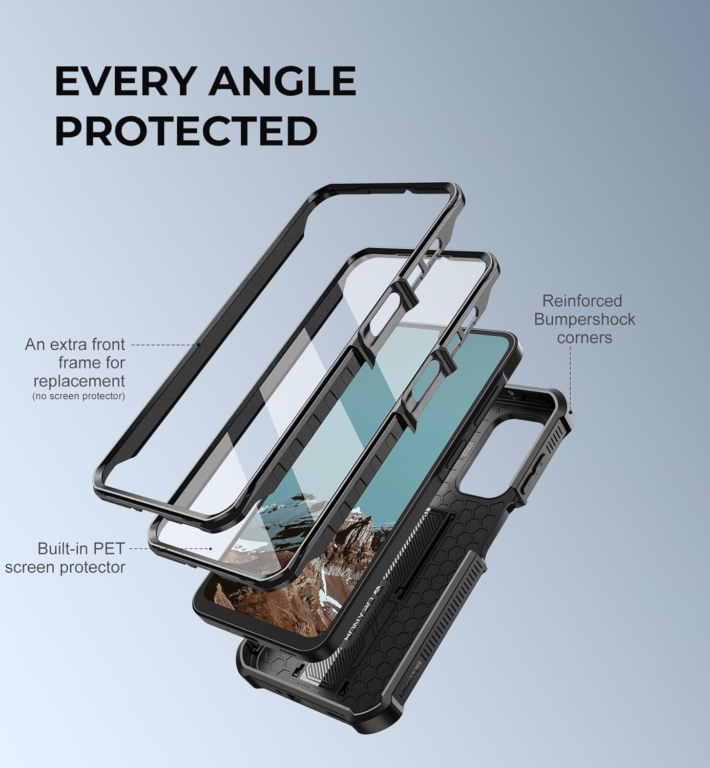 for Samsung Galaxy A17-5G Case, [2 Front Frame] [Bulit-In Magnetic Slide Camera Cover & Kickstand] Heavy Duty Protection Shockproof Samsung A17-5G Case with Screen Protector, 6.7 Inch Black