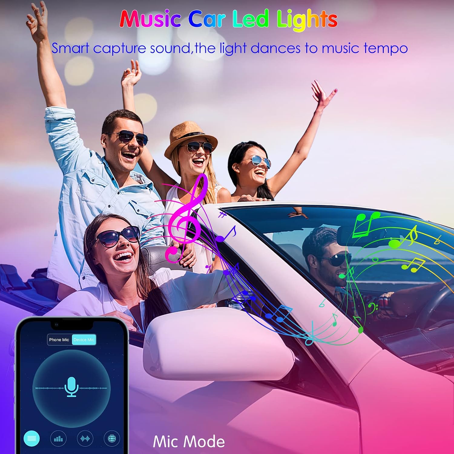 Interior Car Lights  Car Accessories APP Control with Remote Music Sync Color Change RGB under Dash Lighting with Charger 12V LED Lights Running Board Lights