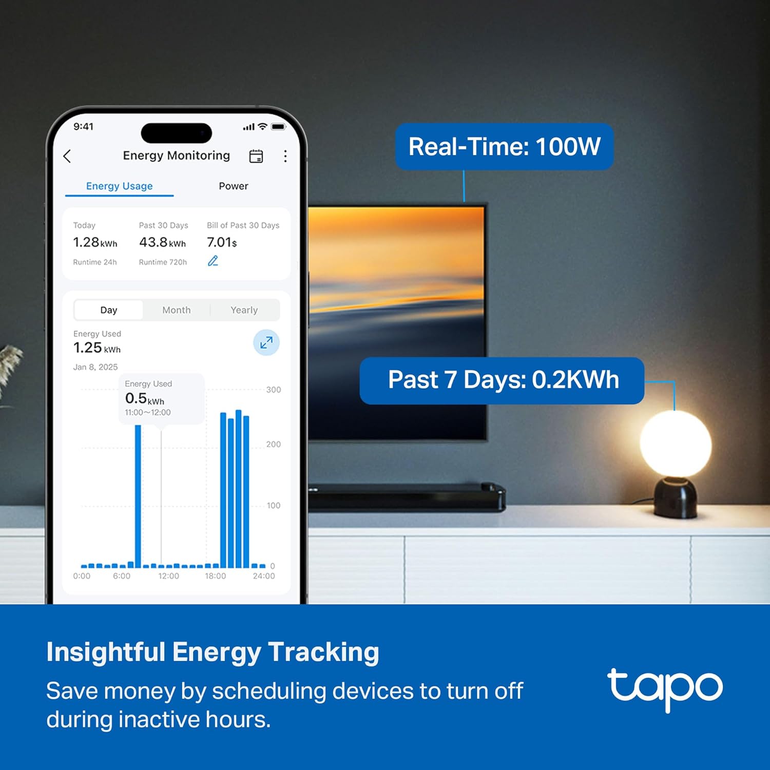 Tapo Smart Wi-Fi Power Strip - Matter Compatible, Energy Monitoring, Surge Protection, 6 Individually Controlled Outlets & 3 USB Ports, Works with Alexa, Google Assistant, Siri & Bixby - Tapo P316M