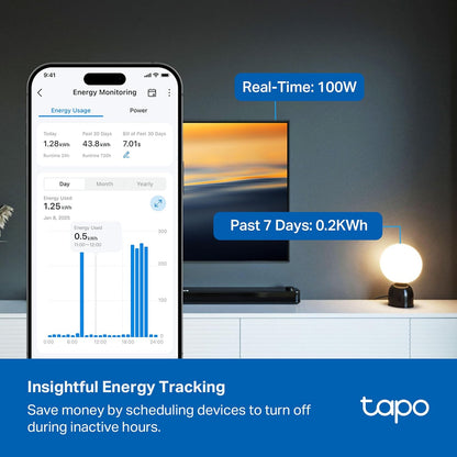 Tapo Smart Wi-Fi Power Strip - Matter Compatible, Energy Monitoring, Surge Protection, 6 Individually Controlled Outlets & 3 USB Ports, Works with Alexa, Google Assistant, Siri & Bixby - Tapo P316M