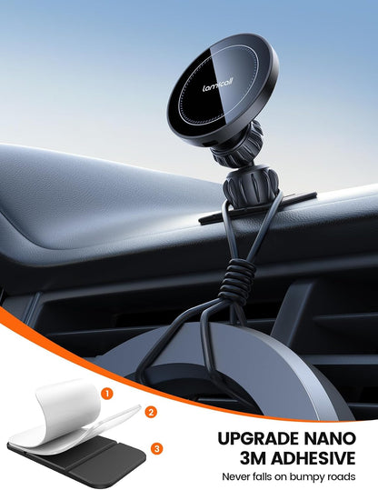 15W for Magsafe Car Mount Charger Vent Dashboard 360° for Iphone | 20X Strong Magnets Wireless Car Phone Holder Charger Phone Holder Accessories for Women Men for Iphone 17 16 15 Pro Max Black
