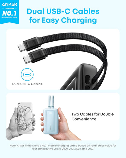 Anker Zolo Power Bank (2025 Upgraded Version), 45W Max Fast Charging, 20,000Mah Battery Pack, Dual Built-In USB-C Cables, USB-C&A Port, for Iphone 17/16 Series, Galaxy, Macbook, and More