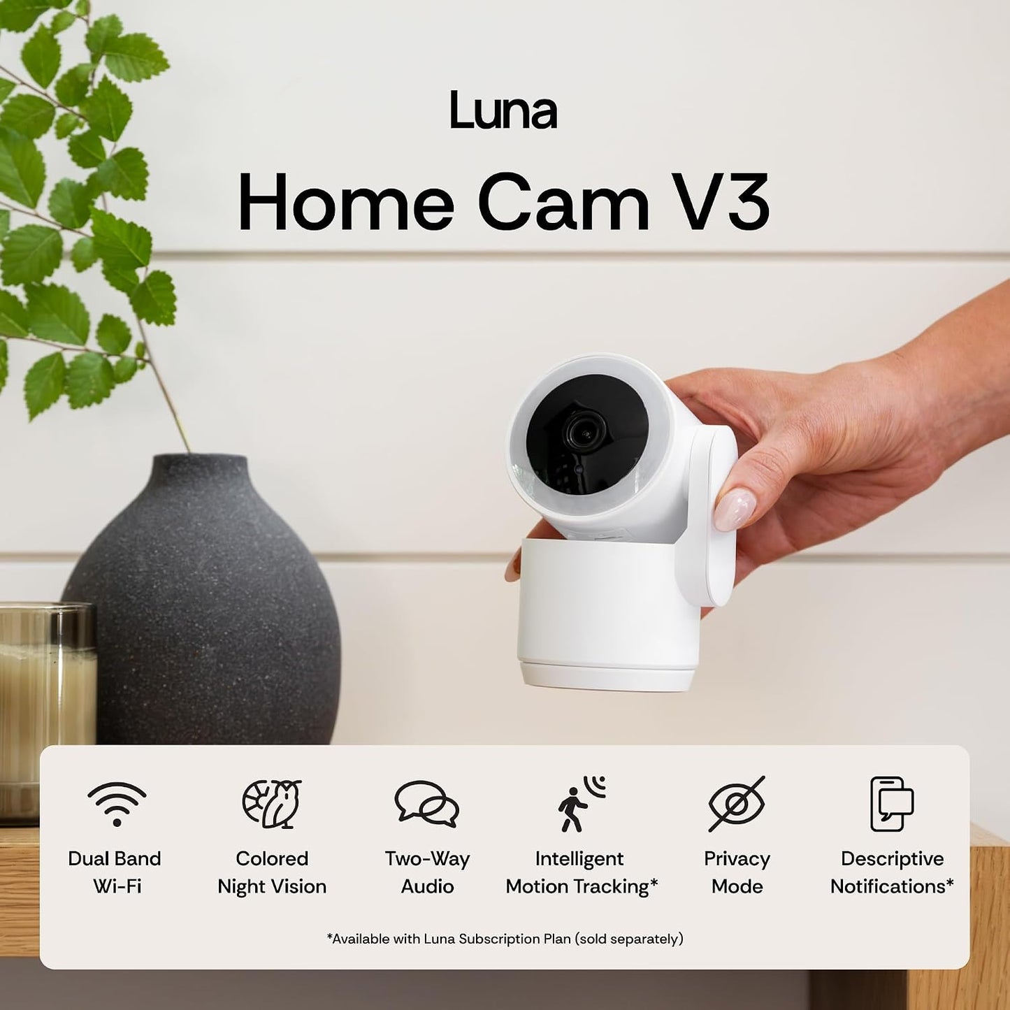 Luna 2K Indoor Cameras for Home Security, 2.4Ghz & 5Ghz Wifi, 360-Degree Pan-Tilt, Built-In Spotlight, Human Auto Tracking, Siren, Pet/Dog/Baby Camera with Phone App, Black (2026 Upgrade Version)